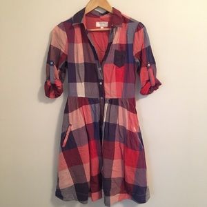 Anthropologie red white blue checked shirt dress
